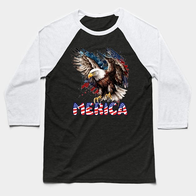 4th Of July Patriotic USA Flag Bald Eagle Merica Baseball T-Shirt by nickymax915